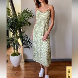 Lulus Timeless Touch Green Floral Print A-Line Midi Dress